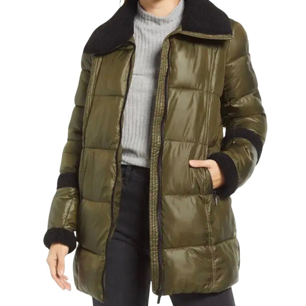 French Connection NWT Womens Olive Green Puffer Jacket Water Repellent Size M‎